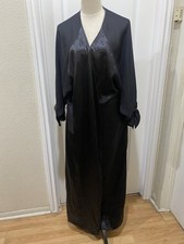 VICTORIA S SECRET Gold Label Black Satin Robe Tie Chiffon Sleeve w/Knot Tie ML