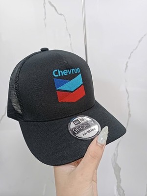 Chevron Gas Oil Logo Hat Trucker Cap Black Mesh Adjustable NWT