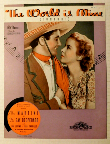 MOVIE SHEET MUSIC "The World is Mine (Tonight)" from "The Gay Desperado" © 1935 - Afbeelding 1 van 2