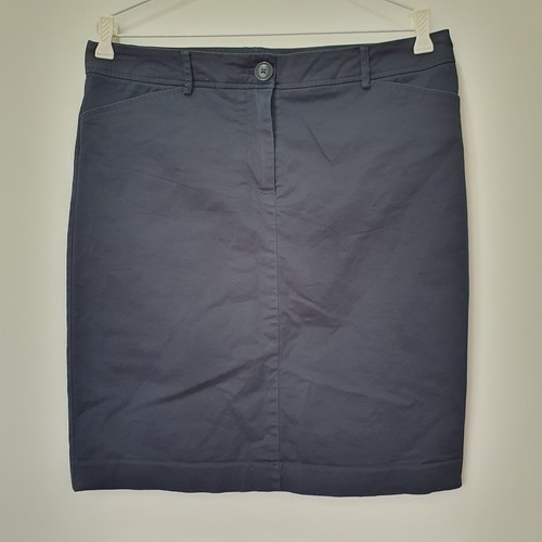 Jacqui-E Womens Skirt Straight Navy Blue Pockets Button Zip Belt Loops Size 14 - 第 6/17 張圖片