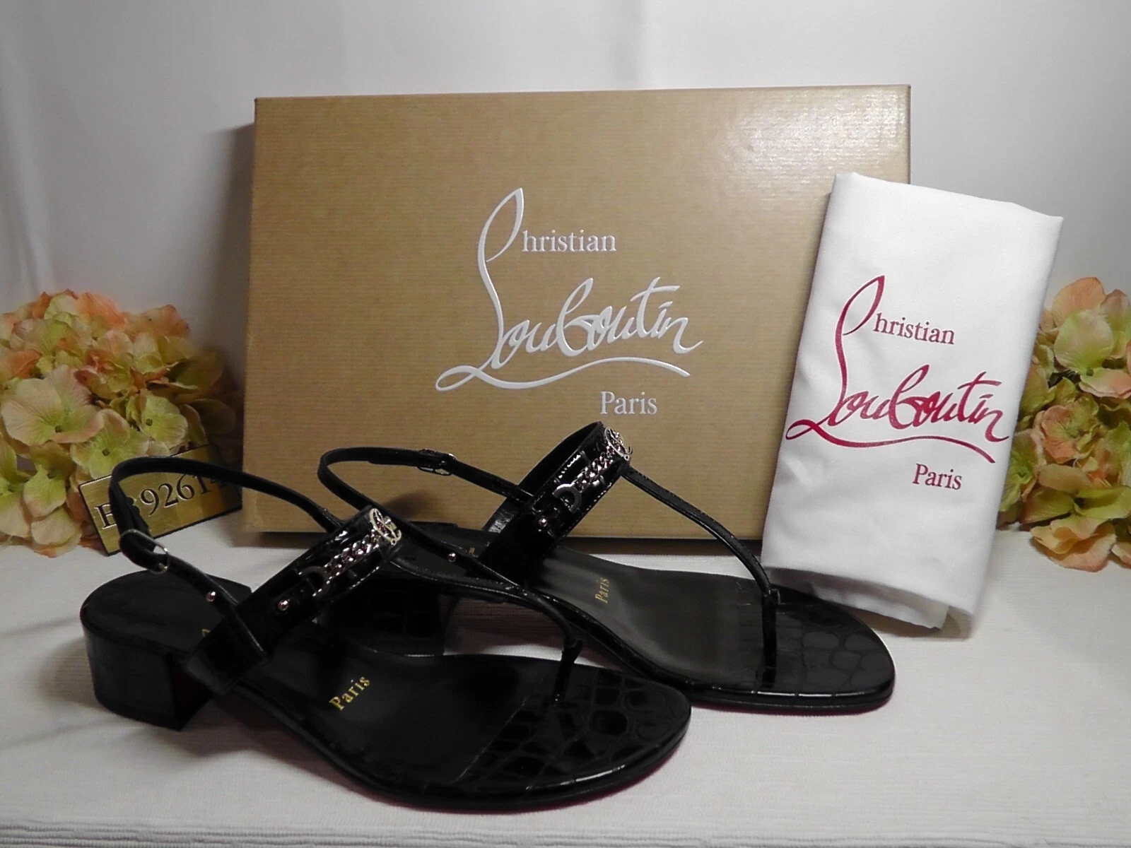Christian Louboutin — Christian Louboutin BLACK Croc Embossed Leather MJ Thong Sandal Size 6.5 US*$895