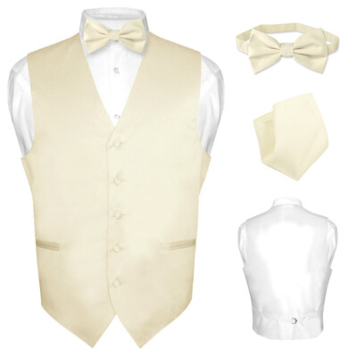 Men's Dress Vest BOWTie Hanky Solid Color Waistcoat Bow Tie Set Suit or Tuxedo