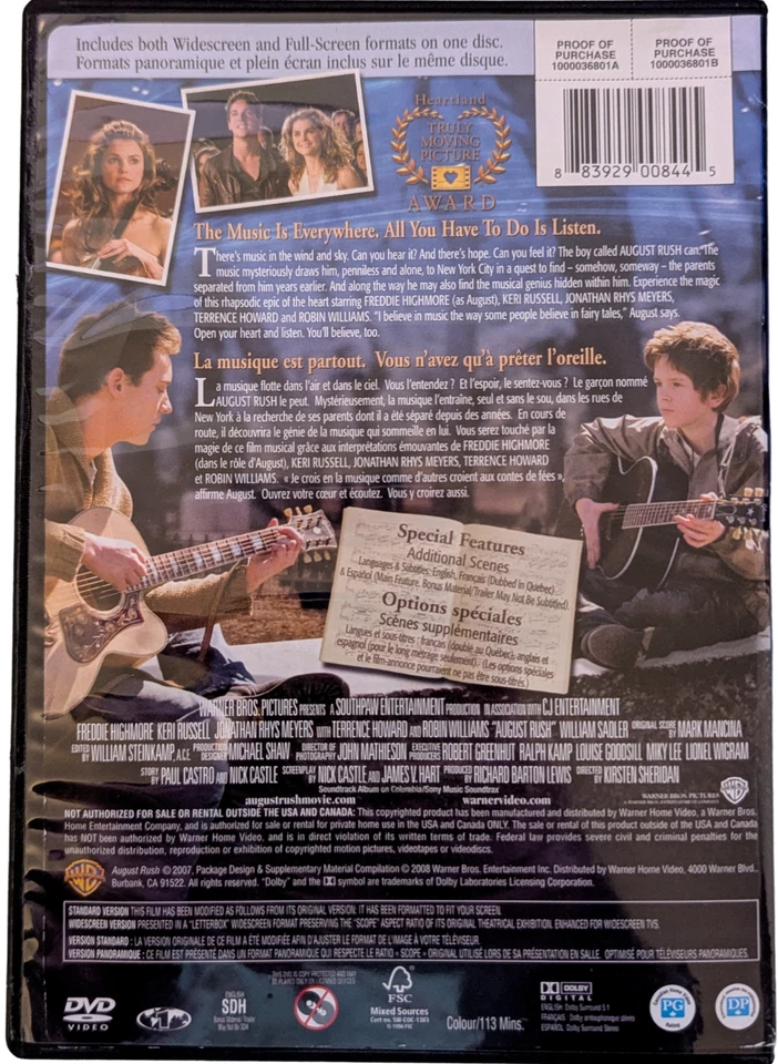 August Rush (DVD, 2007, Canadian) - Image 2 of 2