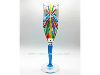 Sorrento Hand Painted Italian Crystal Champagne Flute Turquoise Stem Single