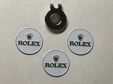 (3) Rare ROLEX 1" Flat Coin Style Golf Markers With BONUS Hat Clip - A Beauty! 