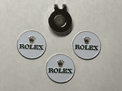 (3) Rare ROLEX 1'' Flat Coin Style Golf Markers With BONUS Hat Clip - A Beauty! 