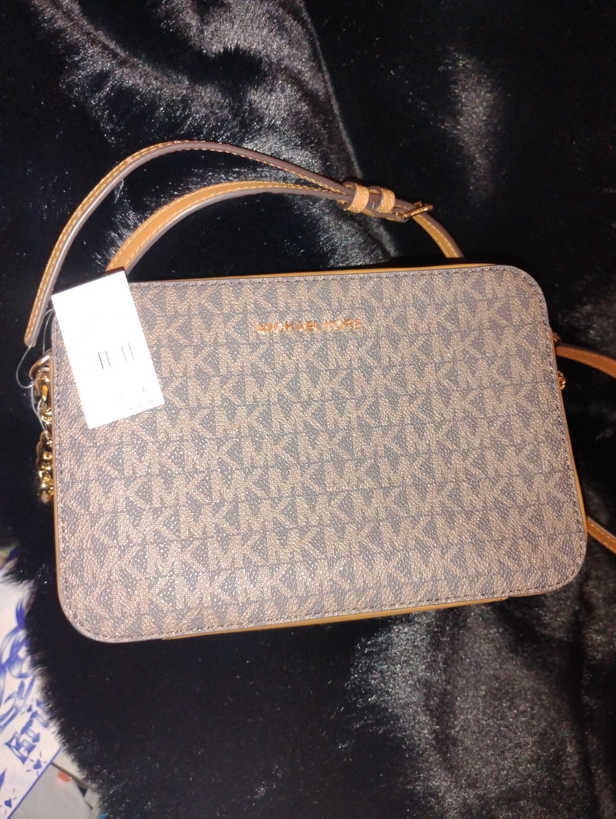 New Michael Kors Jet Set MK Signature Brown & Tan Monogram Crossbody