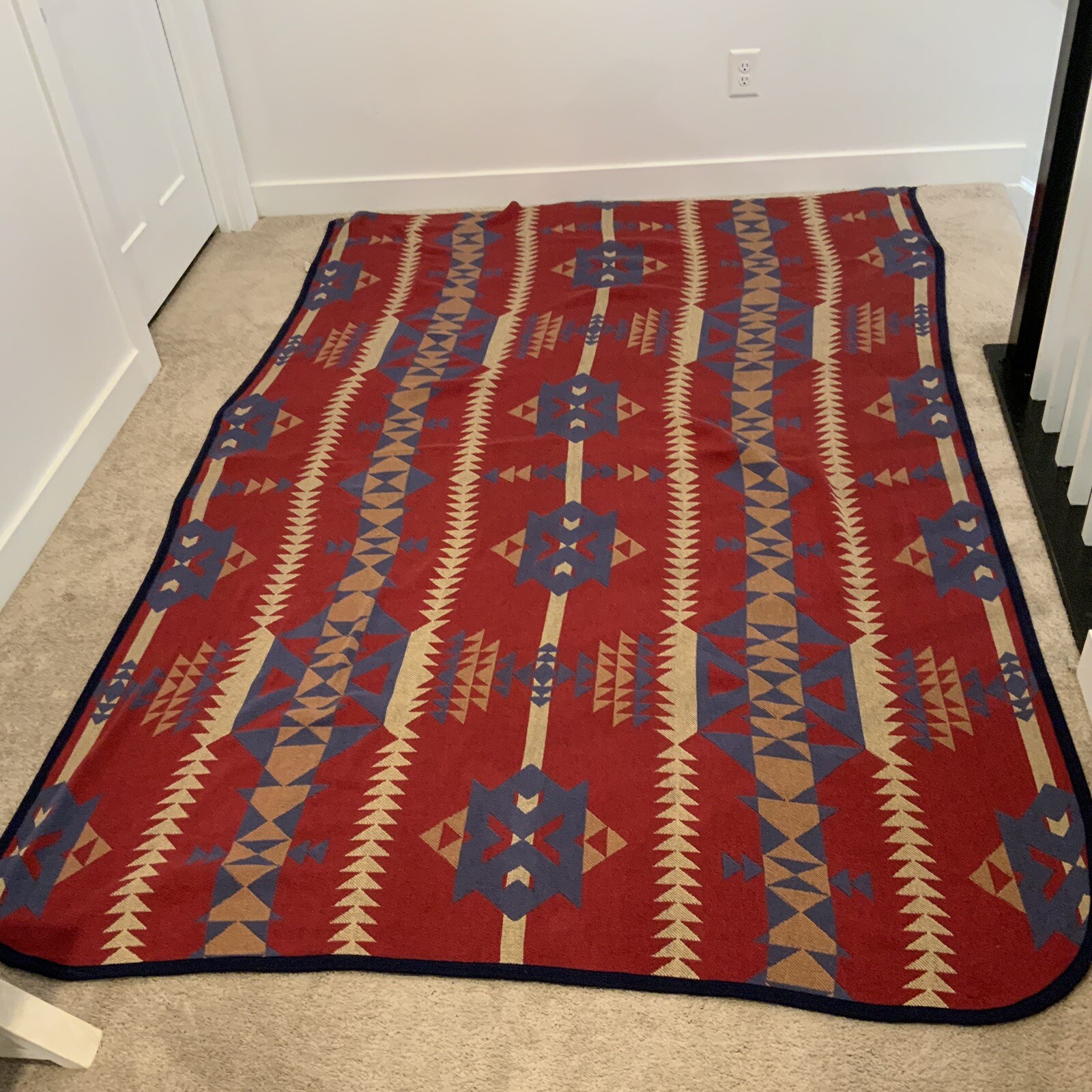 Vintage Crown Crafts Blanket Coverlet Aztec Southwestern Cotton Throw