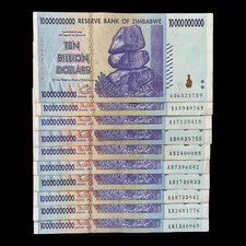 10x Zimbabwe 10 Billion Dollar Bill Banknote Paper Money World Currency