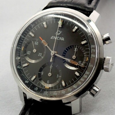 Enicar Garnix 2303 Chronograph Valjoux 72 Steel Black Dial Men's Watch Vintage