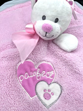 Baby Gear Pink White Plush Bear Security Blanket Lovey Hearts, Pink Bow 15x15