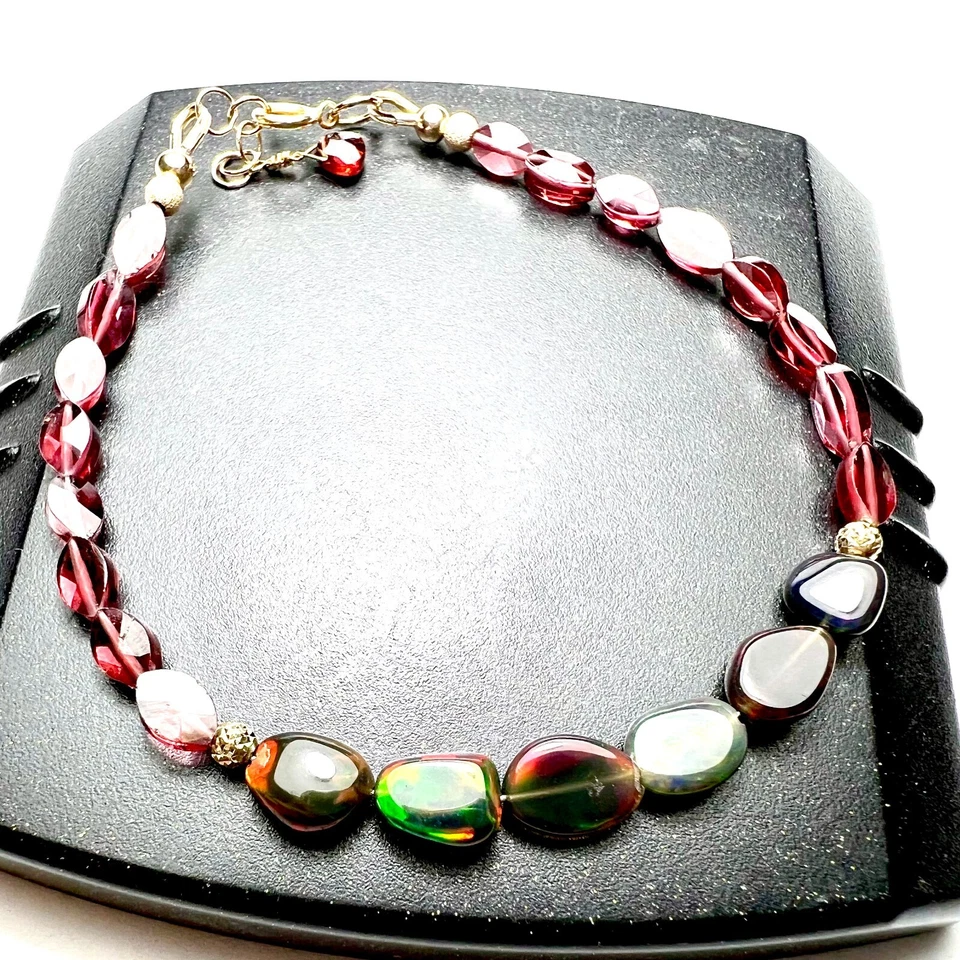 Pulsera de ópalo negro granate natural oro macizo de 18k, 2º 14º 34º aniversario Foto 2 de 4
