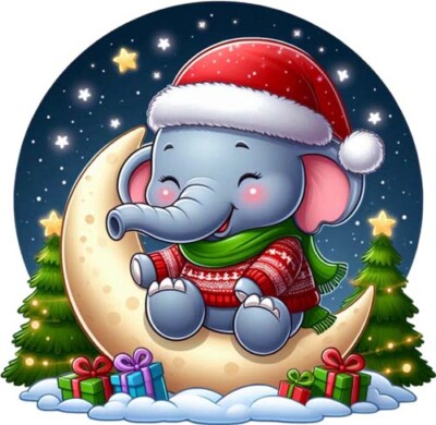 Weihnachten Elefant Mond Baum Wandbild Schlafzimmer Dekor Vinyl Aufkleber Abziehbild 6 Größen