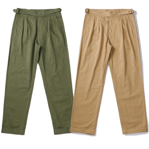 Retro British Mens Cotton Gurkha Pants Loose Casual Trousers Straight