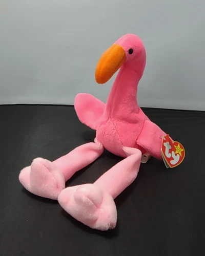 Vintage Ty Beanie Baby 1995 Pinky the Flamingo 4th Gen Tag PE Pellets