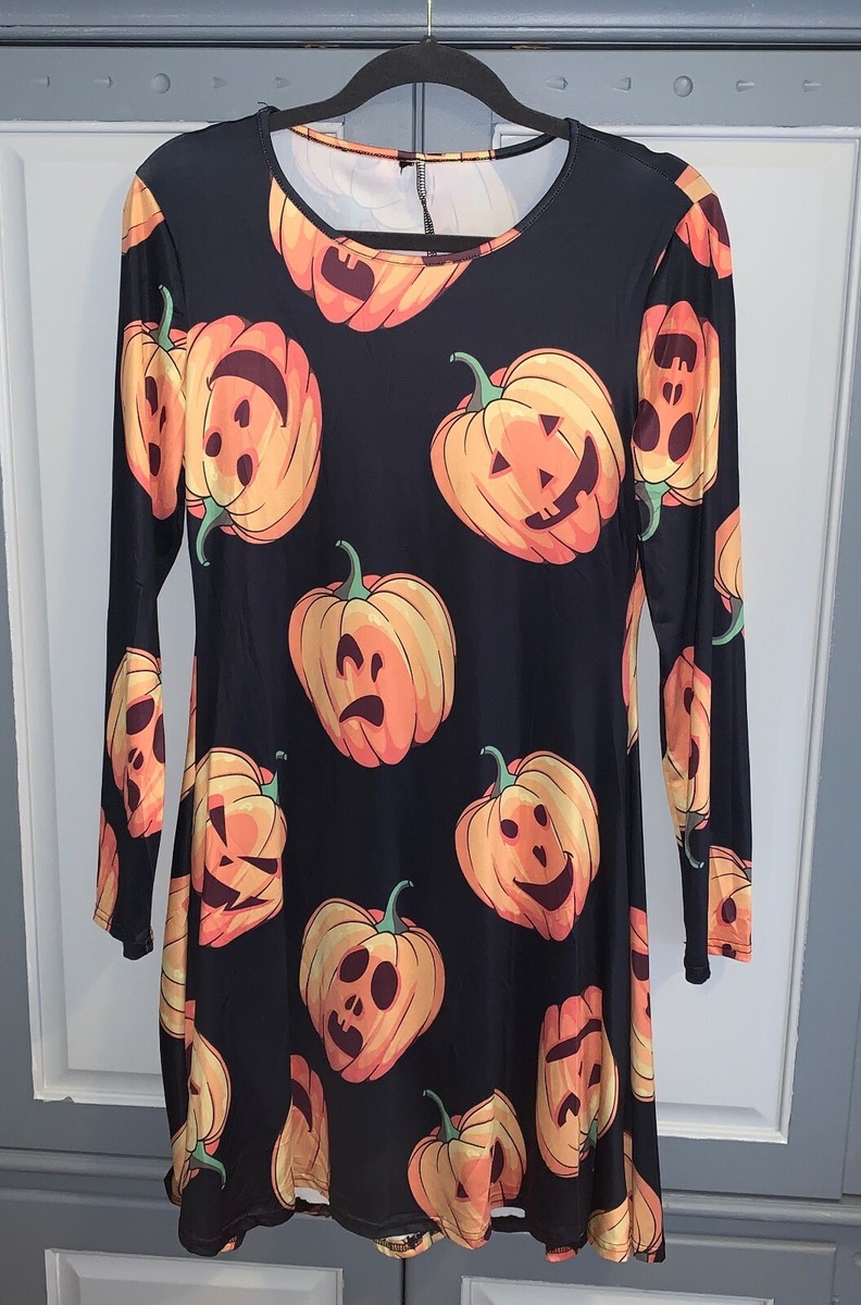 halloween casual dress Womens Halloween Long Sleeve Jack o' lantern Party Costume Casual Dresses L
