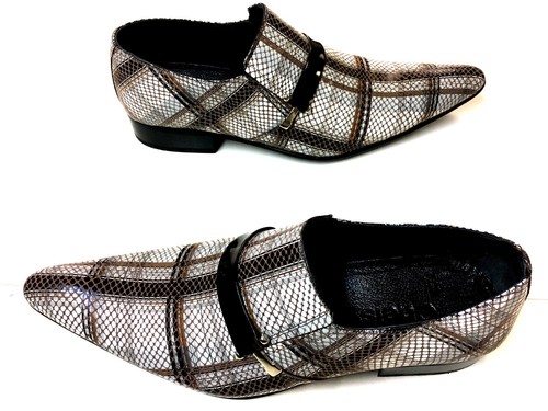 Chelsy Leder Herrenslipper Herrenschuhe Beige Braun Kariert Designer Slipper 45 - Picture 6 of 7