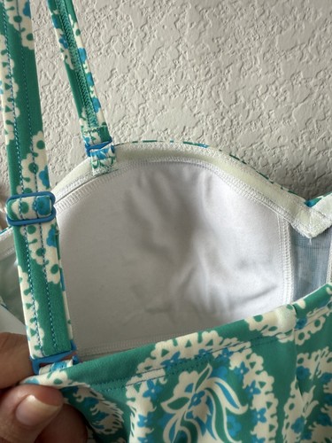 Boden Andros Twist Front Geometric Teal Green Swimsuit Padded Beach Vacation 10 - Picture 9 of 10