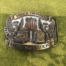 Vintage Truck Drivers Move The Nation Belt Buckle Made USA Transportation 1987