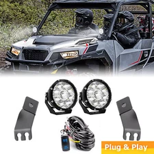 WEISEN 5" Round 45W LED Pods+A-Pillar Mount+Wire For Polaris General 1000 Pulse