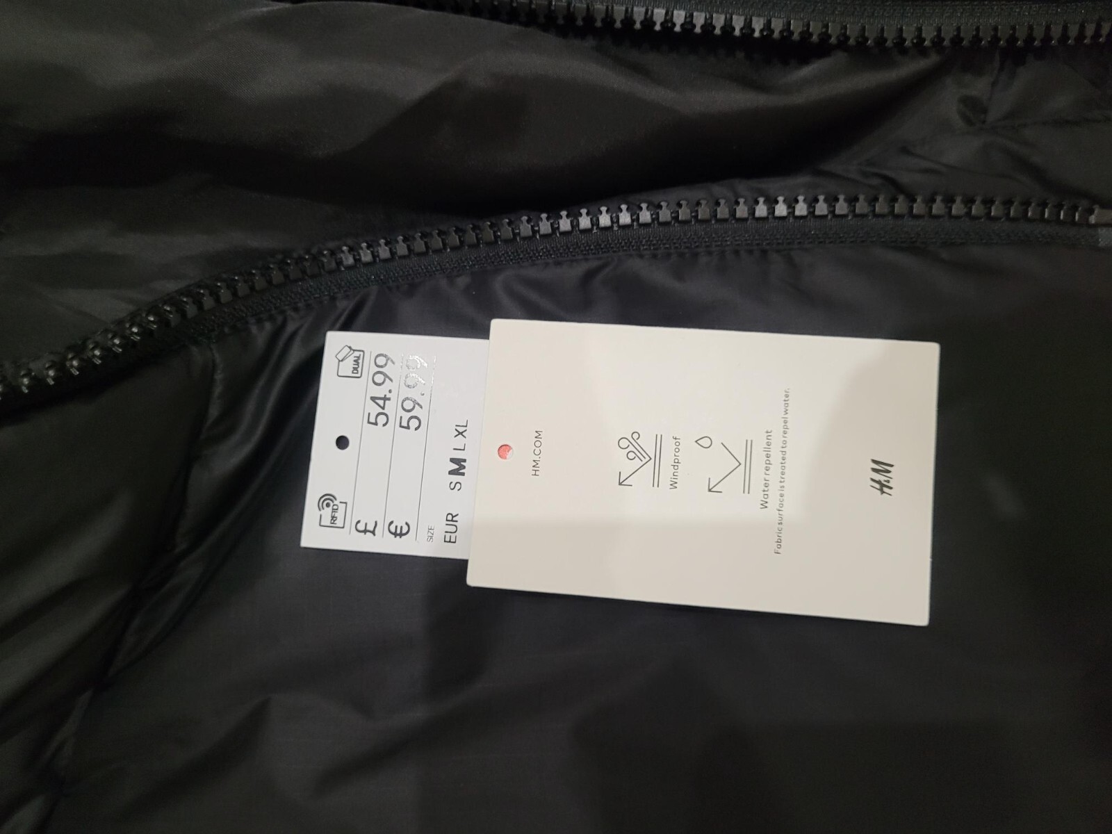 H&M, Men's/teens black puffa jacket, zipped, pockets, water repellant