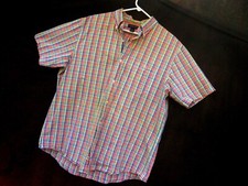 LANDS' END SEERSUCKER SHIRT MULTI-COLORED GINGHAM MEN'S LARGE CRISP STELLAR GEM