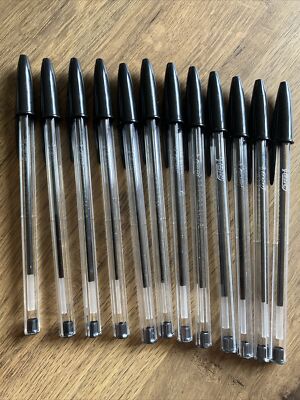 BIC Cristal 1,0 mm Mittel Schwarz Kugelschreiber (PKT 12) Klarer Schaft, BRANDNEU