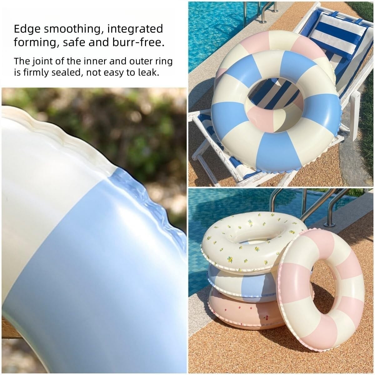 "Swimming Pool Floats for Kids Ages 5-10, Inflatable Tubes With Simple Stripes,