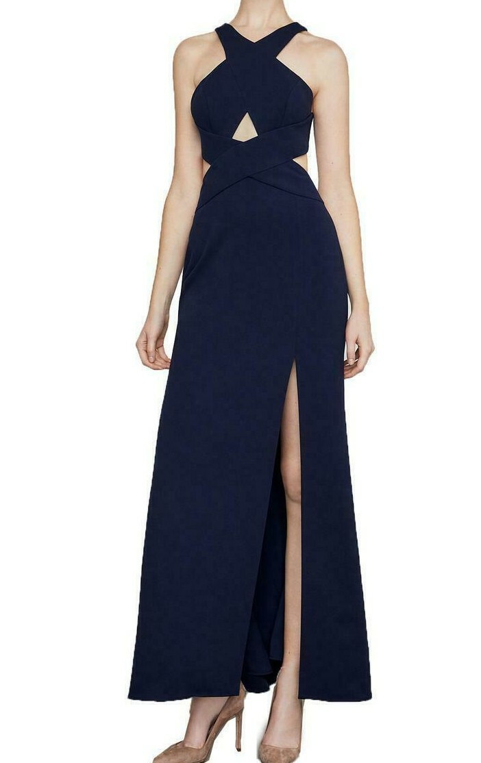 $298 NWT BCBGMAXAZRIA Sz6 SALOME CROSS OVER HALTER GOWN