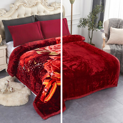 Rose Floral Theme Mink Blanket Reversible Thick Bed Blankets Winter Queen King