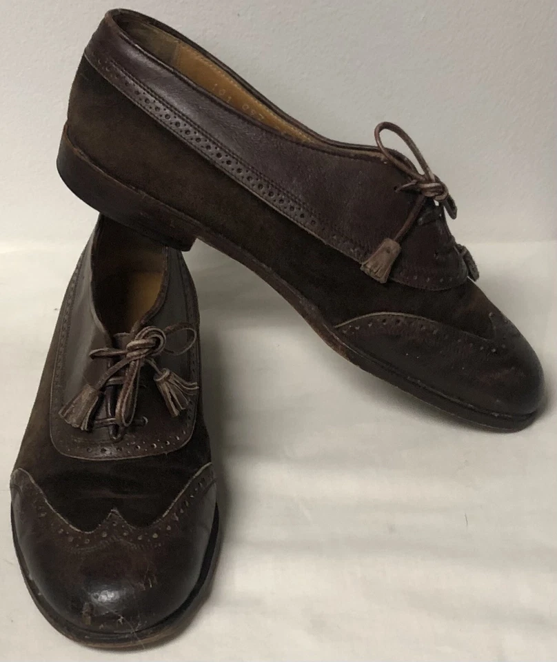 ZAPATOS GUCCI VINTAGE PARA MUJER CUERO MARRÓN Y GAMUZA CON CORDONES PUNTA DE ALA OXFORD TALLA EU 37