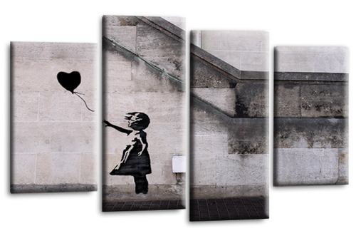 Gerahmt große Banksy Leinwand Kunst rot grau Ballon Mädchen Druck geteilte Wandplatte - Bild 36 von 42