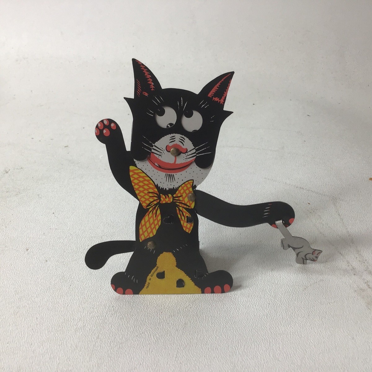 German Tin Lithograph Krazy Kat or Felix Squeaker Toy Black Cat