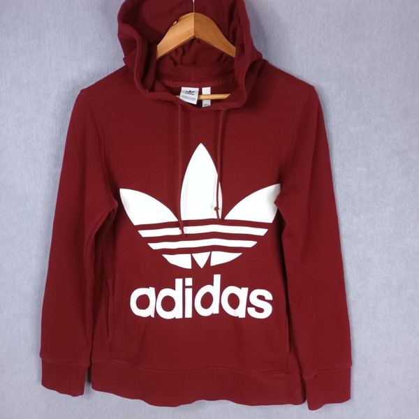 Adidas Womens Size 8 Maroon Hooded Front Logo Long Sleeve Pullover Hoodie Jumper