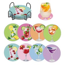 8 PCS Cocktail Diamond Art Coasters Kits, Diamond Painting Coasters with Holder