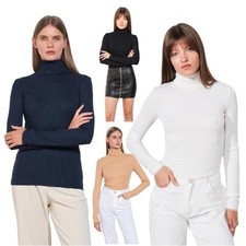 Lupetto donna dolcevita collo alto colori classici dettaglio polsi nuovo 224406.