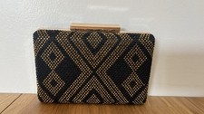 Cache Black Gold Jeweled Purse Bag Clutch Gold Metal
