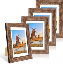 Set of 4 Rustic Brown 4x6 Wooden Picture Frames with Mat for 3.5x5 Photos