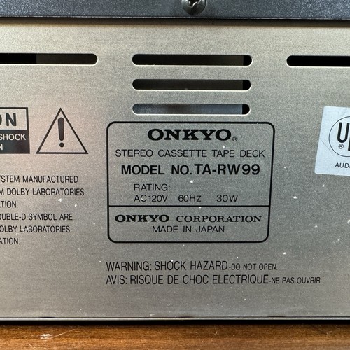 Onkyo TA-RW99 Vintage Dual Auto Reverse Cassette Deck Dolby B/C Tested & Working - Picture 19 of 23
