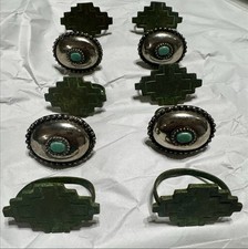 Napkin Rings Set of 10 Two&rsquo;s Company Southwest Western Silver Turquoise Patina