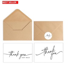 Thank You Cards Bulk Set 52 with Kraft Envelopes Matching Stickers