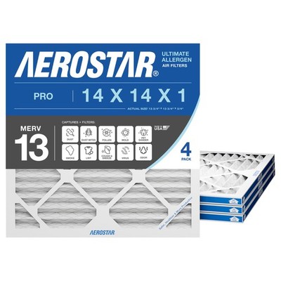Filter 14x14x1 MERV 13 4 Pack HVAC Furnace Electrostatic Aerostar Air 1500-1900