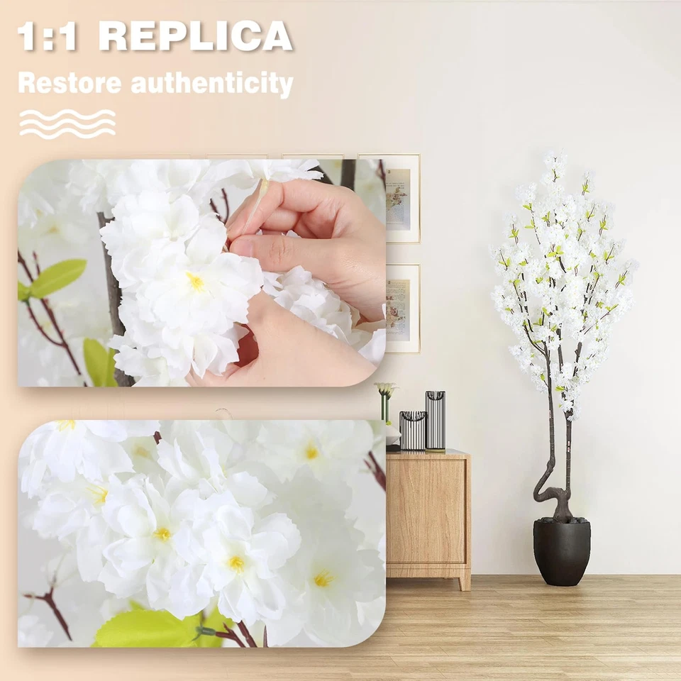 Árbol de cerezo artificial blanco de 7,2 pies para decoración del hogar, casi natural fau... Foto 3 de 4