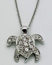 925 Sterling Silver 10 CZ Sea Turtle Necklace 16  2  Ext