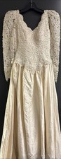 S.L. Signature by Victoria's Ivory Satin Pearl Beading Jewel Wedding Dress Sz 8