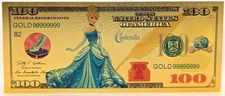 Cinderella Disney Princess $100 Novelty 24K Gold Foil Plated Note Bill GFN64