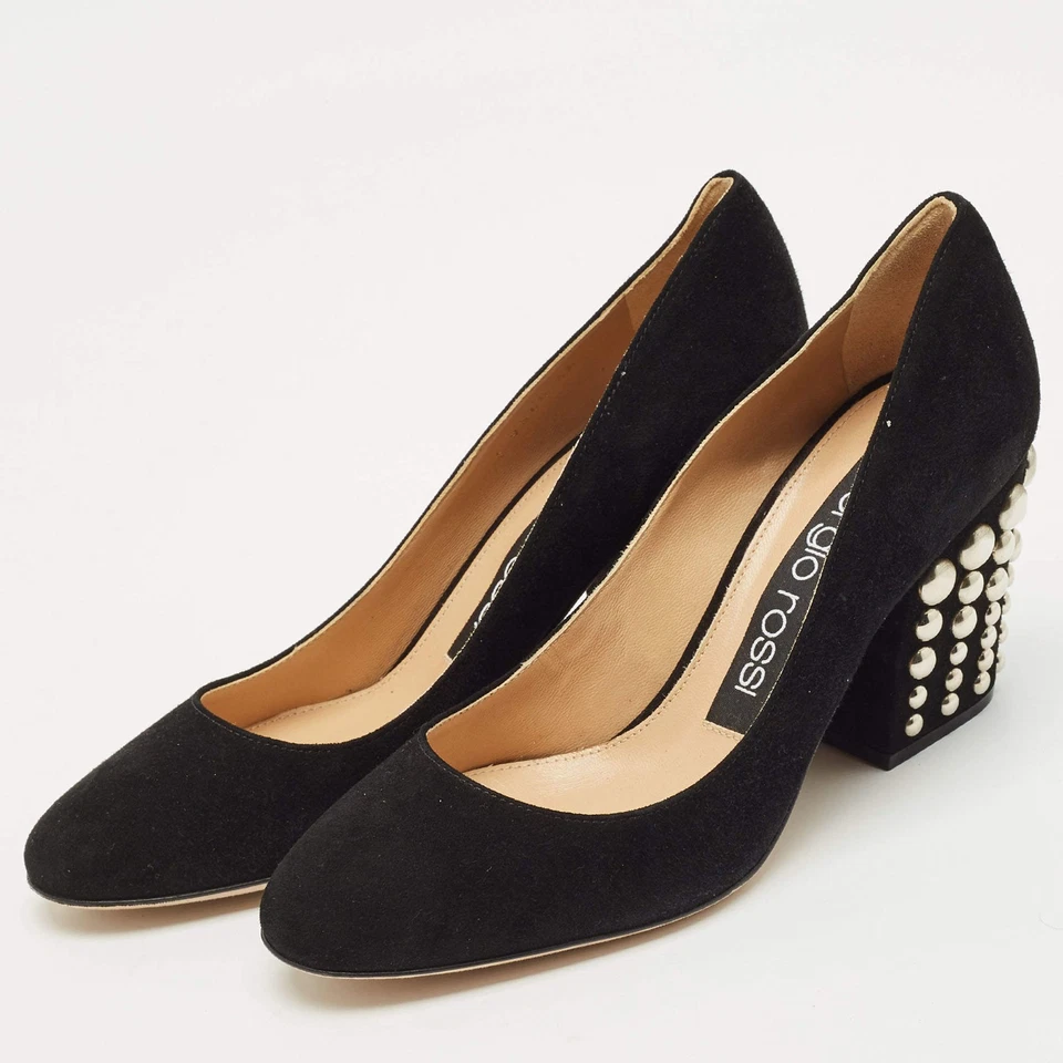 Zapatos de salón Sergio Rossi de gamuza negros con tachuelas talla 36 Foto 2 de 4