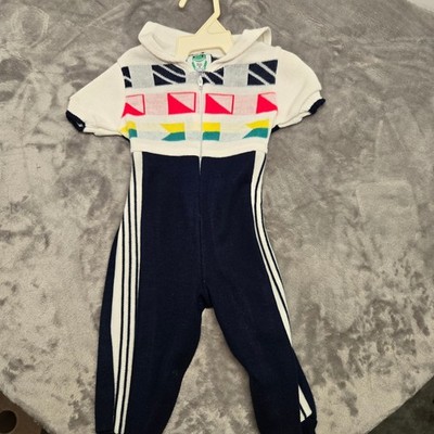 Vintage Bull Frog Nautical Knit Romper 6-9 Months Navy White Sailor Made in USA