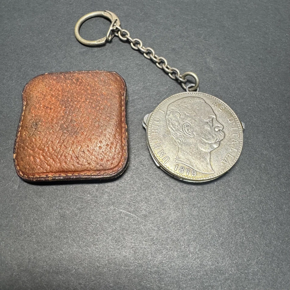 Cuchillo de bolsillo CEM Maniago plata 1879 Italia rey Umberto moneda de 5 liras con estuche de colección  Foto 2 de 4