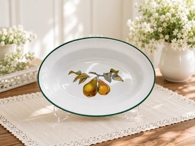 Royal Worcester Evesham Vale Oval Pie Baker Green Trim Pear Dish England